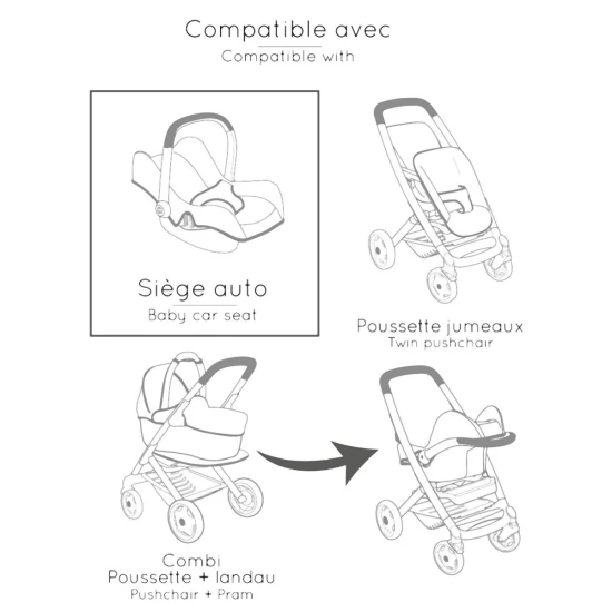 Autosedačka a stolička 3 v 1 Maxi Cosi pre bábiky svetlo ružová – Smoby SM240242