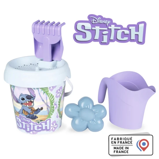 Detský set na piesok Stitch – vedierko, krhlička, hrabličky a formička
