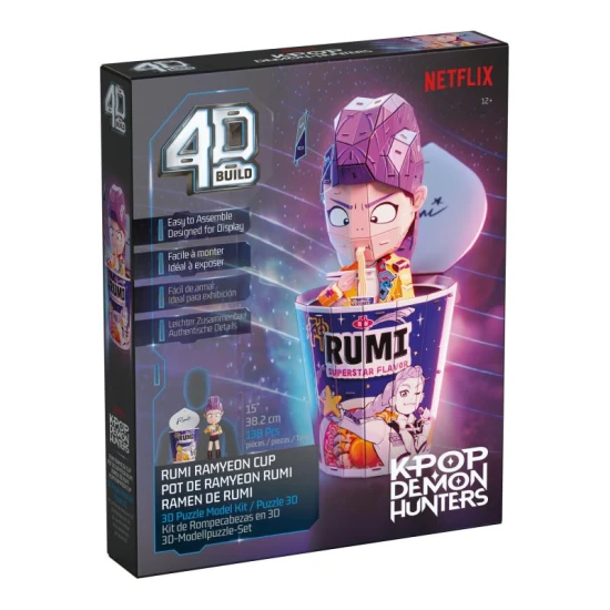 K-POP Ramen pohárik – 3D puzzle figúrka Rumi z K-Pop Demon Hunters v chibi štýle s pohárikom ramen