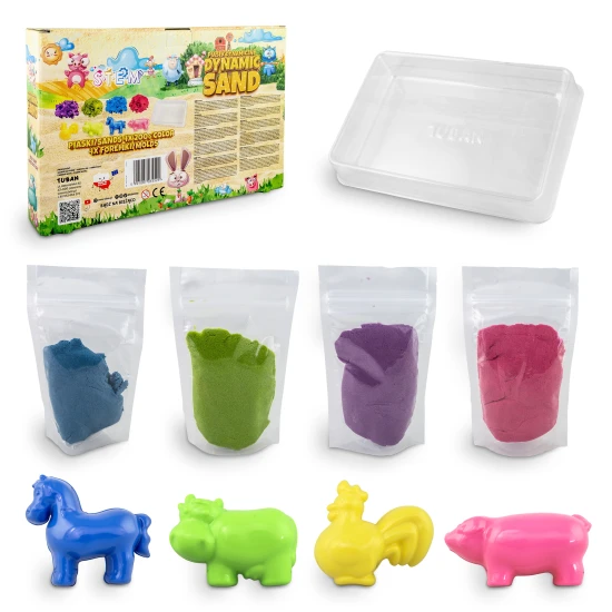 Dynamický piesok Sada Farma obsahuje 4 farby piesku.