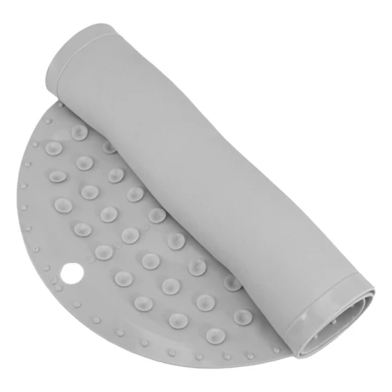 Protišmyková sivá podložka do vane s prísavkami pre bezpečnosť a komfort pri kúpaní.