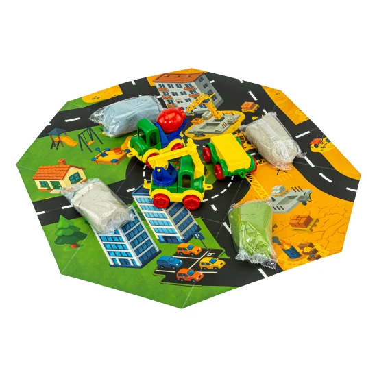 Sada dynamického a fluffy piesku Stavba TUBAN s vozidlami Wader