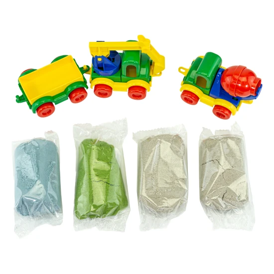 Sada dynamického a fluffy piesku Stavba TUBAN s vozidlami Wader