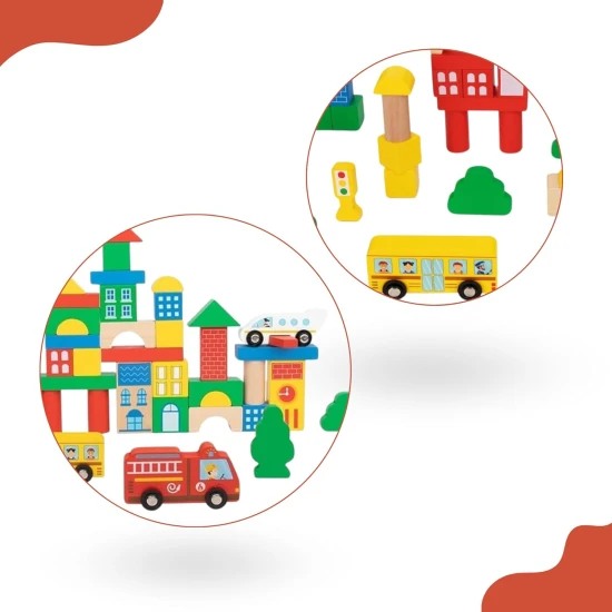 Drevená sada dopravných prostriedkov a dopravných značiek pre deti – edukatívna stavebnica