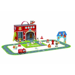 Požiarna stanica s dráhou v kufríku 18 ks