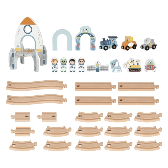 Vláčiková dráha Vesmír s astronautmi, ufom a vesmírnou raketou.