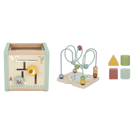 Drevená motorická kocka s aktivitami Louka Pastel Tooky Toy