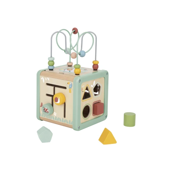 Drevená motorická kocka s aktivitami Louka Pastel Tooky Toy