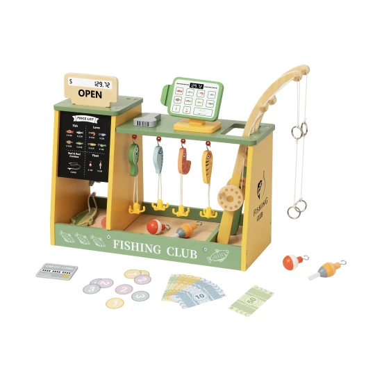 Obchod Rybárske potreby Tooky Toy – drevený set s udicou, rybkami a doplnkami pre deti