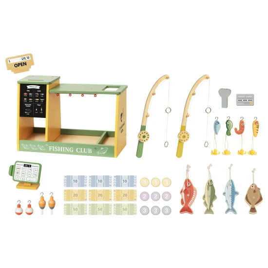 Obchod Rybárske potreby Tooky Toy – drevený set s udicou, rybkami a doplnkami pre deti