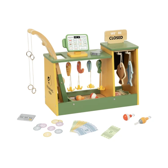 Obchod Rybárske potreby Tooky Toy – drevený set s udicou, rybkami a doplnkami pre deti