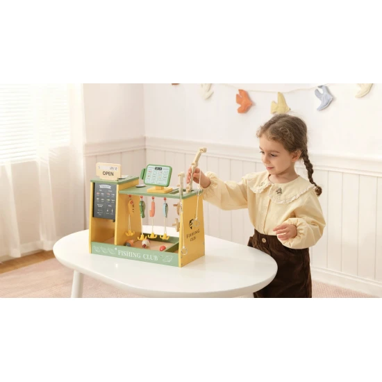 Obchod Rybárske potreby Tooky Toy – drevený set s udicou, rybkami a doplnkami pre deti