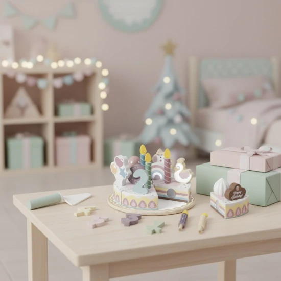 Detská drevená narodeninová torta so sviečkami – hračka pre deti