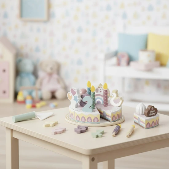 Detská drevená narodeninová torta so sviečkami – hračka pre deti