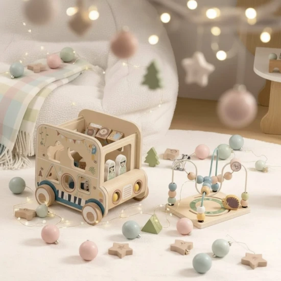 Drevená vkladačka Safari s labyrintom Tooky Toy – vzdelávacia drevená hračka so zvieratkami a korálkami