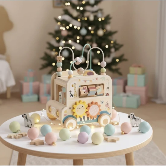 Drevená vkladačka Safari s labyrintom Tooky Toy – vzdelávacia drevená hračka so zvieratkami a korálkami