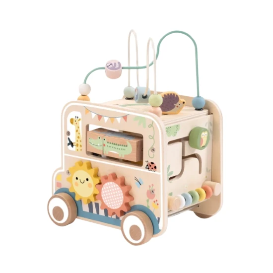 Drevená vkladačka Safari s labyrintom Tooky Toy – vzdelávacia drevená hračka so zvieratkami a korálkami