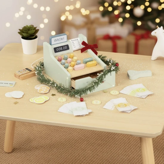 Detská pokladňa s čítačkou kariet a skenerom – Montessori hračka na učenie hrou