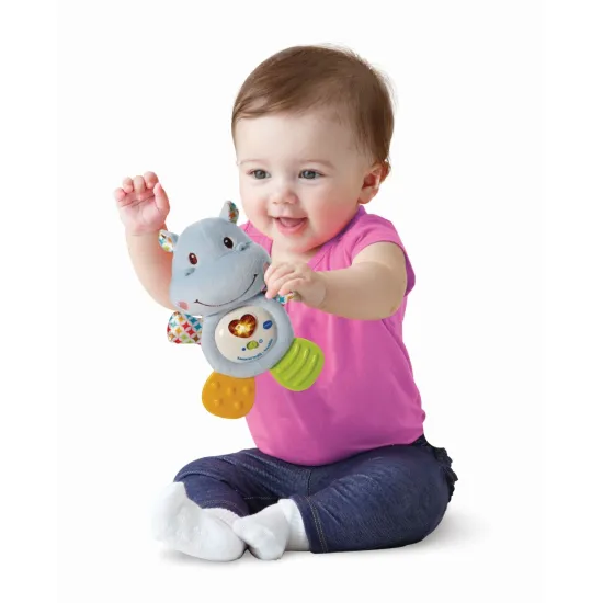 Mäkké interaktívne hryzadlo Kamarát hrošík pre bábätká s hudbou a svietiacim srdiečkom