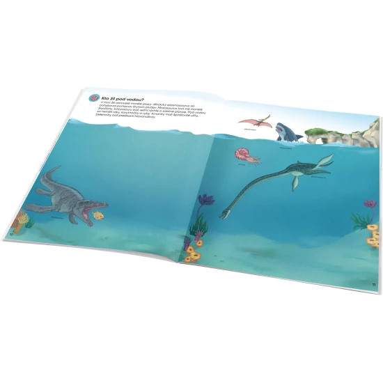 Samolepkový zošit pre deti – Dinosaury: Ako? Prečo? Čo? – farebná obálka s dinosaurami, sopkami a 300+ samolepkami na dotváranie scén a úloh