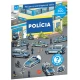 Samolepkový zošit pre deti – Polícia: Ako? Prečo? Čo? – farebná obálka a samolepky s policajtmi, autami a scénami z každodenného života polície