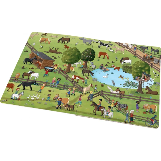 Nahliadnite do každodenného života na konskej farme! Na veľkoformátových ilustráciách môžete obdivovať tieto krásne a ušľachtilé tvory. 