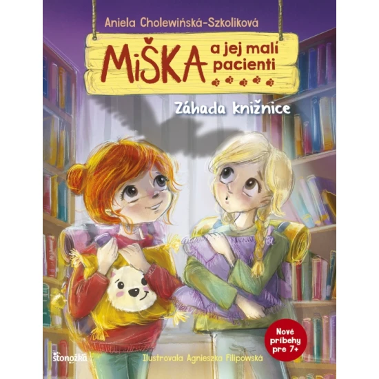 Ilustrovaná detektívna príhoda s veterinárkou Miškou a jej psíkom Popíkom v knižnici.