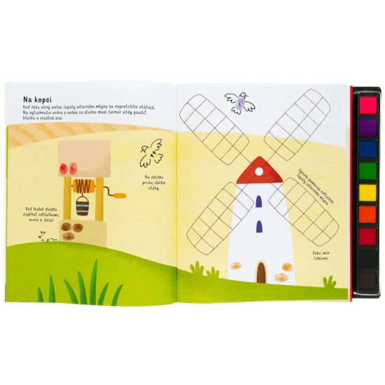 Pustite sa s deťmi do hier s otlačkami prstov - stačí odklopiť viečko z farebných atramentových vankúšikov a zaplniť úlohy v knihe vlastnými výtvormi.