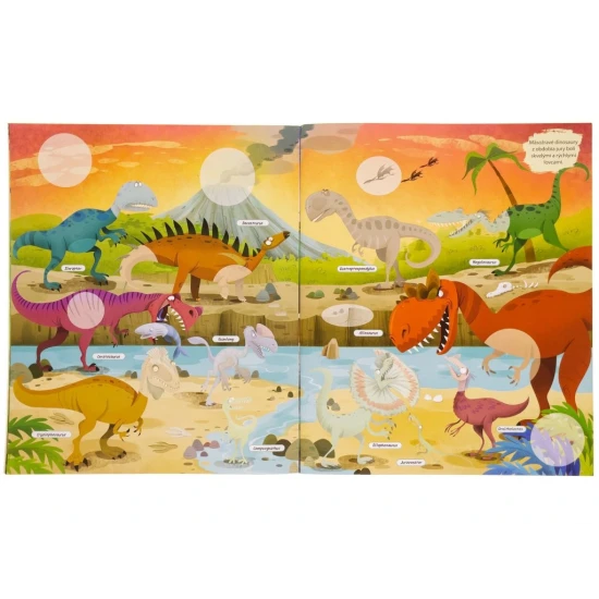 Nálepkový zošit s viac ako 400 samolepkami dinosaurov.
