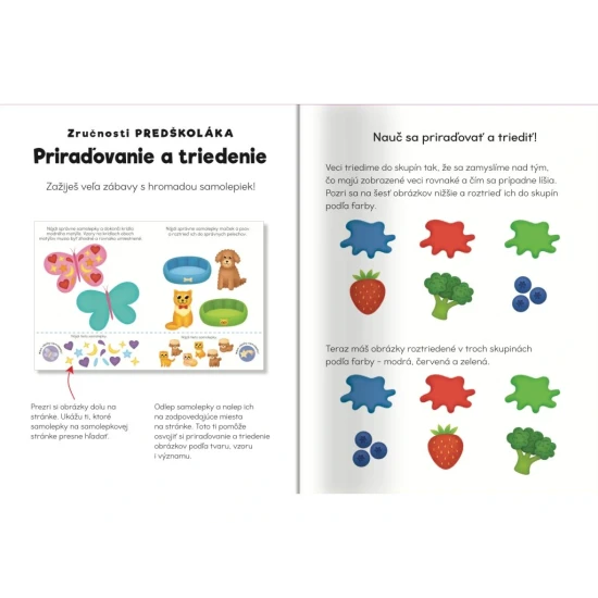 Farebný a hravý zošit so samolepkami pre predškolákov.