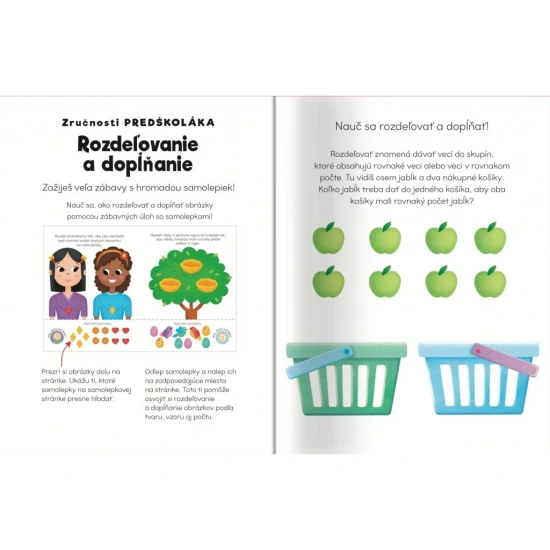 Farebný a hravý zošit so samolepkami pre predškolákov.