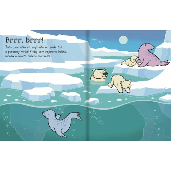 Scenéria z divej prírody so zvieratami a veľkými farebnými samolepkami, pripravená na tvorivé dobrodružstvo pre deti.