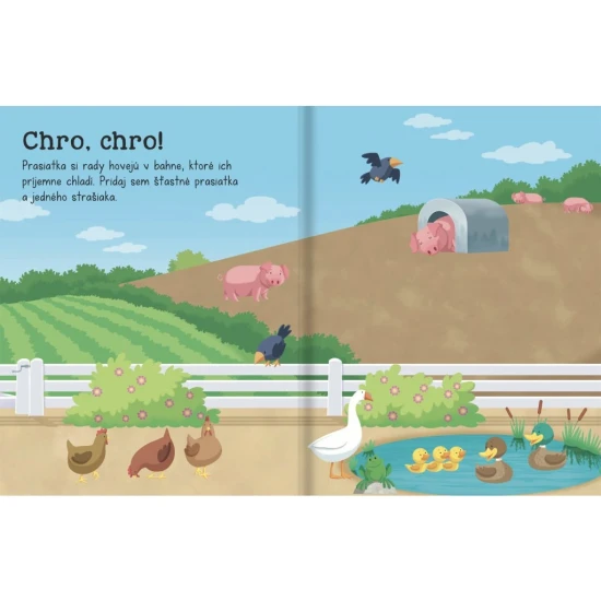 Scenéria z farmy so zvieratami a veľkými farebnými samolepkami, ideálna pre detské tvorivé dobrodružstvo a zábavu.