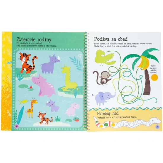 Kniha aktivít Zvieratá s viac ako 80 samolepkami na dokončenie scén a zábavné hry s obrázkami.