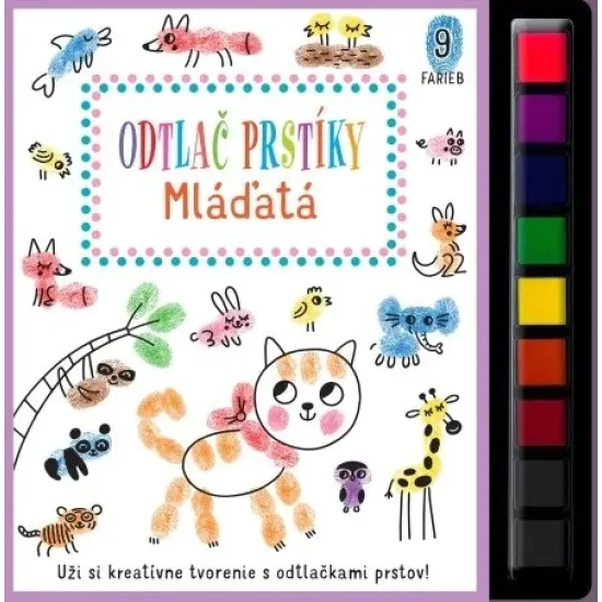 Pustite sa s deťmi do hier s otlačkami prstov - stačí odklopiť viečko z farebných atramentových vankúšikov a zaplniť úlohy v knihe vlastnými výtvormi.