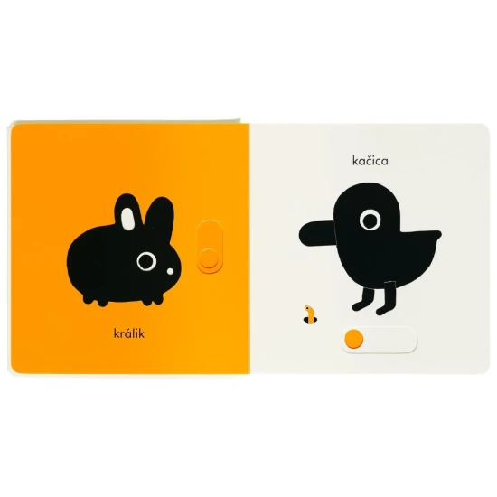 Kontrastné leporelo pre deti so zvieratkami z farmy, podporujúce zrak a hmat.