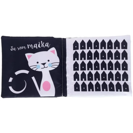 Kuk, bábätko! Látková knižka s čiernobielymi ilustráciami: Veľryba, mačka, včielka