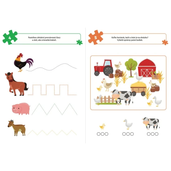 Pracovný zošit s 100 krátkymi hrami a farmárskymi motívmi pre predškolákov.