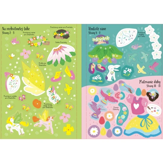 Detská samolepková knižka s jednorožcami a fantazijnými scenériami.