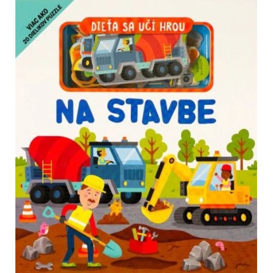 Interaktívna knižka s puzzle dielikmi a stavebnou témou pre deti.