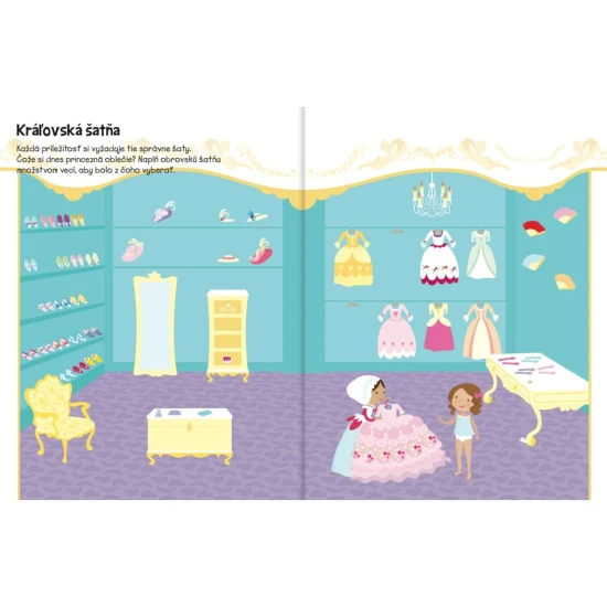 Samolepkový zošit s princeznami, palácovými scénami a hravou kreativitou.