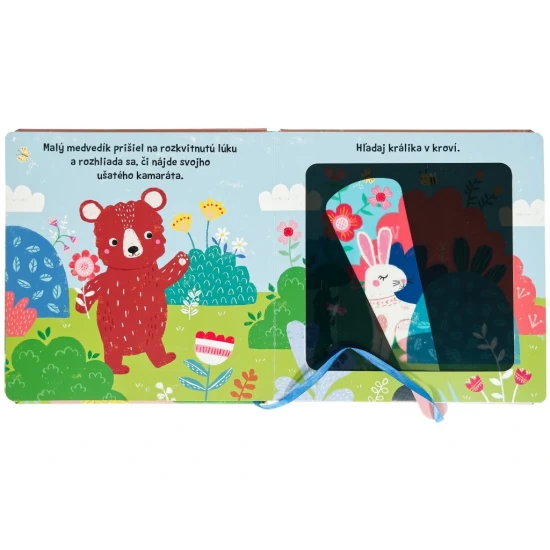 Leporelo s kúzelnou baterkou na objavovanie zvieracích kamarátov v tmavých ilustráciách.