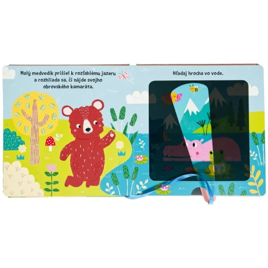 Leporelo s kúzelnou baterkou na objavovanie zvieracích kamarátov v tmavých ilustráciách.