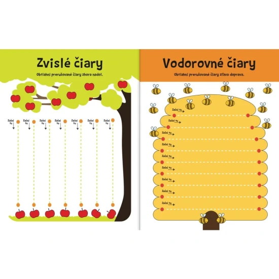 Lesklý pracovný zošit s aktivitami na obťahovanie tvarov na opakovateľné precvičovanie písania.