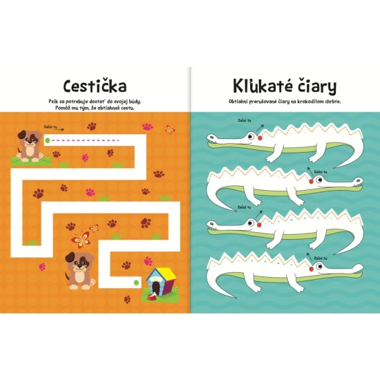 Lesklý pracovný zošit s aktivitami na obťahovanie tvarov na opakovateľné precvičovanie písania.