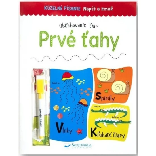 Lesklý pracovný zošit s aktivitami na obťahovanie tvarov na opakovateľné precvičovanie písania.