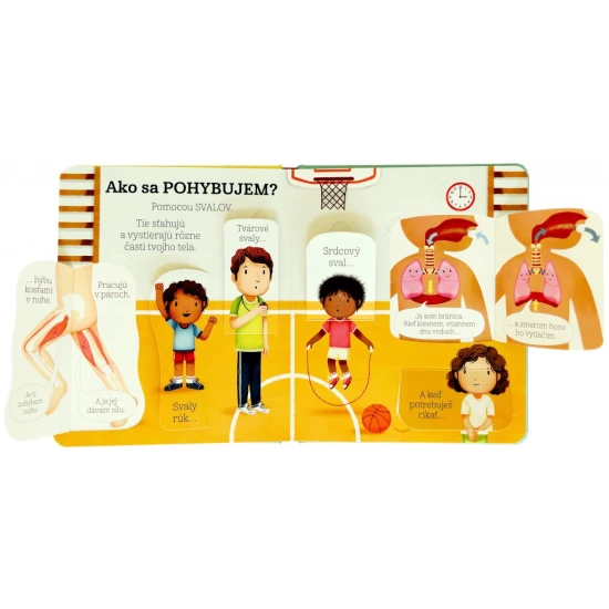 Leporelo s odklápacími okienkami jednoducho a zrozumiteľne zoznamuje malé deti s ľudským telom a odpovie na časté otázky, ktoré deti rady kladú.