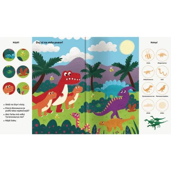 Objavuj dinosaury. Čaká ťa vyše 101 obrázkov - niektoré na hľadanie, iné na dolepenie.