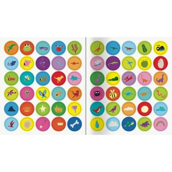 Objavuj dinosaury. Čaká ťa vyše 101 obrázkov - niektoré na hľadanie, iné na dolepenie.