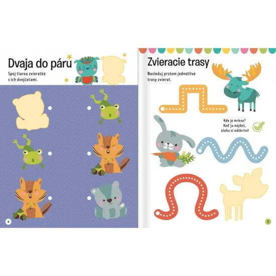 Poznávaj rôzne zvieratá z divokej prírody v prekrásnej knižke plnej aktivít! Nálepkový zošit obsahuje množstvo aktivít so zvieratkami, ktoré rozvíjajú zručnosti.